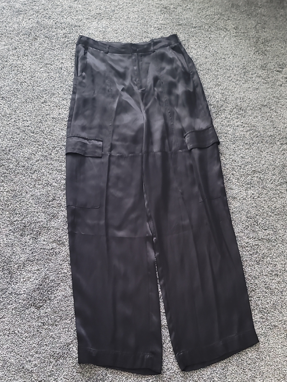 Black Wide-Leg Satin Pants